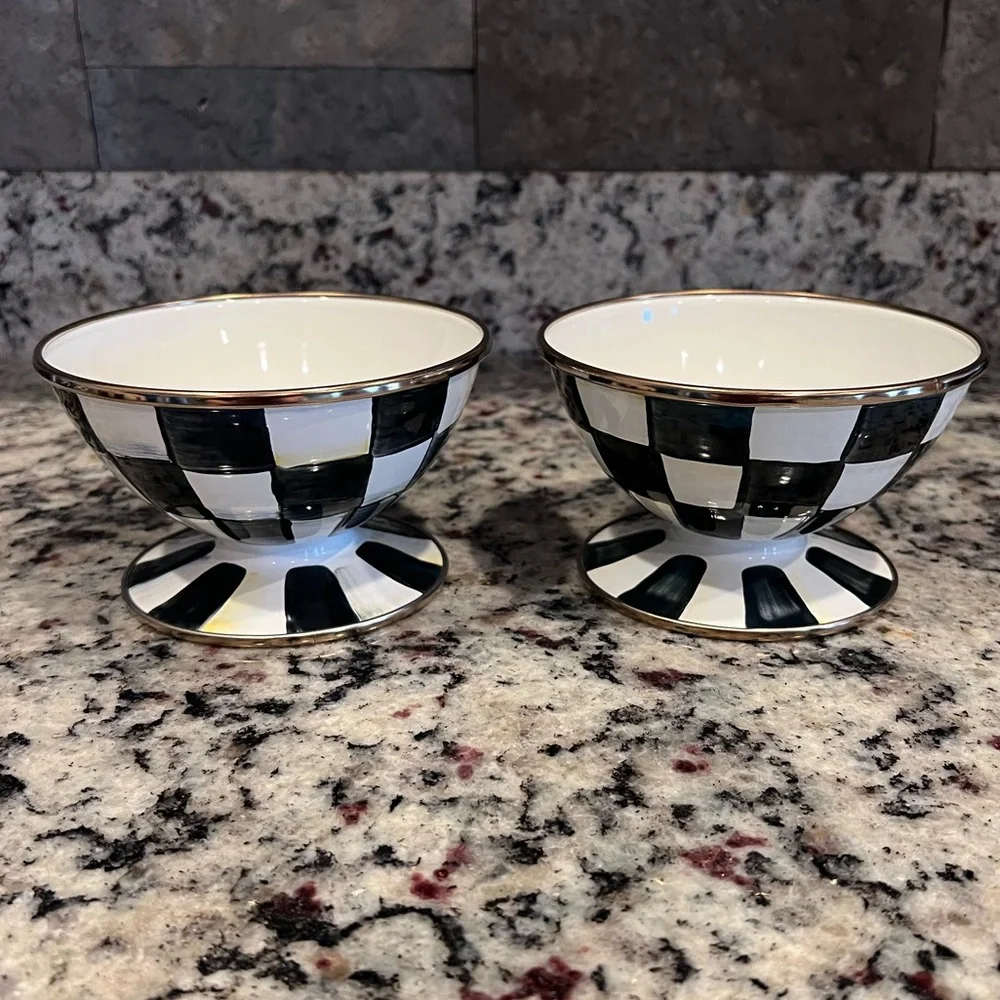 MacKenzie-Childs Courtly Check Enamel Ice Cream Dishes (2) New w/ tags.